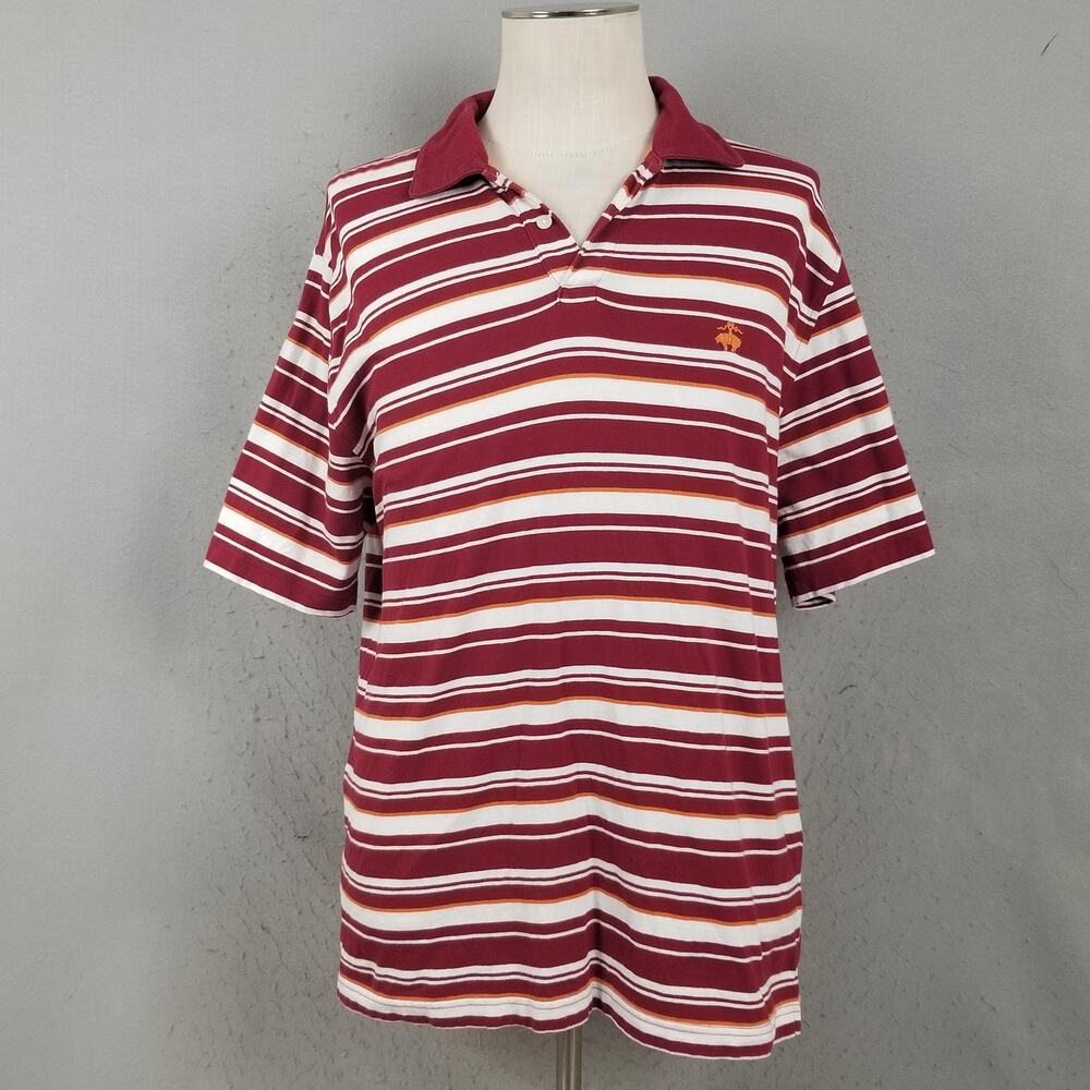 Brooks Brothers 346 Polo Shirt Mens XL Red Striped Short‎ Sleeve Cotton